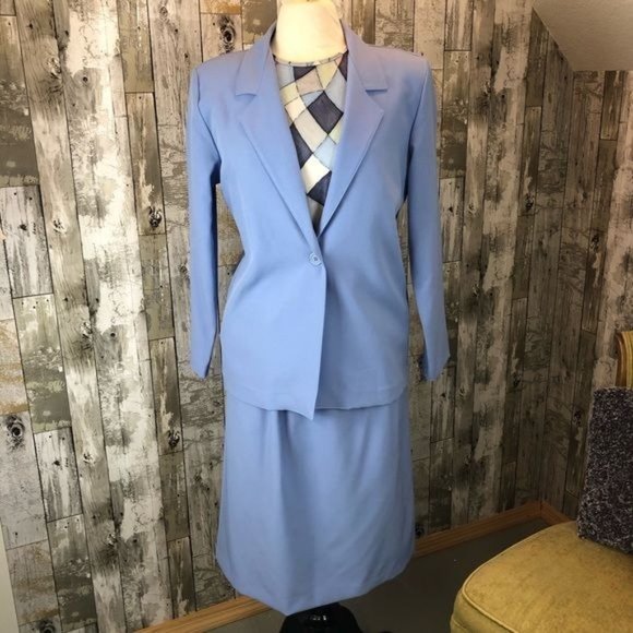 Blair Jackets & Blazers - Women' vintage blazer jacket, skirt and geometric shirt suit light blue Medium